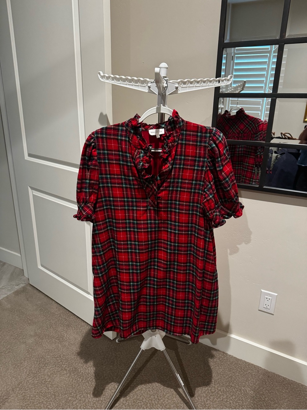 entro Red Plaid Ruffle-Trim Dress